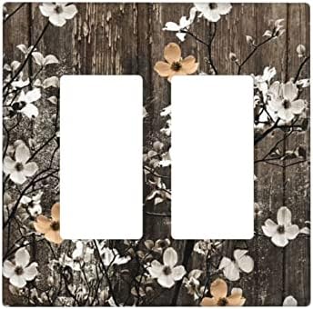 Rustic Vintage Floral Light Switch Cover Double Rocker/Decora Wall Plate Decorative 2 Gang Electrical Outlet Cover for Bedroom Kitchen Bathroom Decor Art FacePlate 4.5 x 4.6