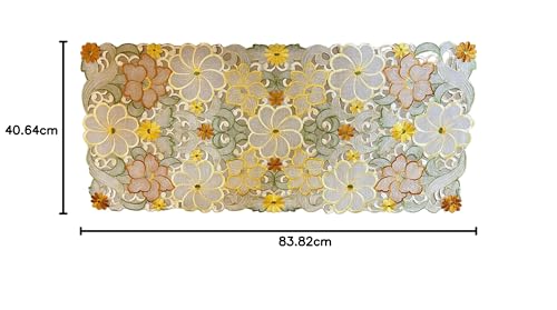 Image of MONKDECOR Design - 022 Tissue Cutwork Centre /Dining Table Runner (Size- 16x33 Inches)- Yellow