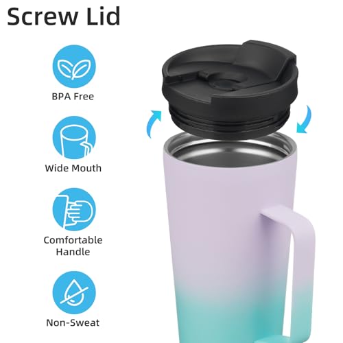 Image of Konokyo 22 oz Insulated Tumbler with Handle & Straw, Stainless Steel Mug