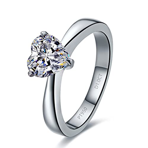 Sterling Silver 1CT NSCD Heart Diamond Ring Solitaire Engagement for Women Anniversary Jewelry Wedding Ring