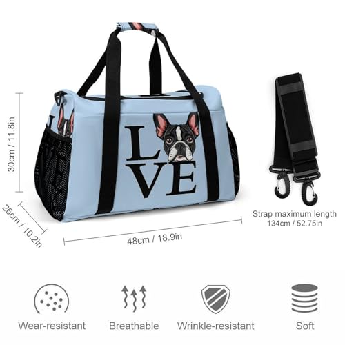 I Love Boston Terriers Gym Bag Travel Duffle Bags Shoulder Carry On Weekender Bag Hangbag for Women Men2