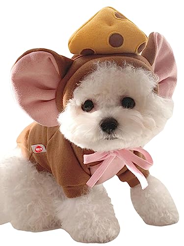 QWINEE Dog Hoodie Pets 3D Ear Design Clothes Dog Warm Sweatshirt Christmas Halloween Dog Costume for Small Medium Dogs Cats Puppy Kitten Brown XL