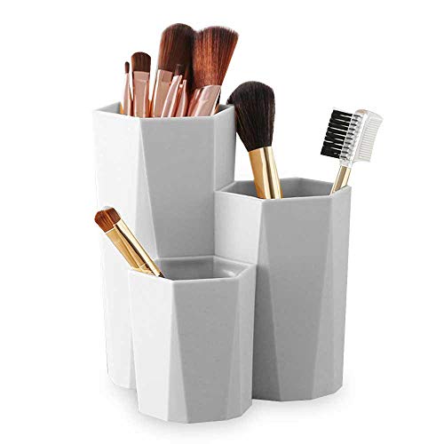 Tubo de almacenamiento hexagonal para brochas de maquillaje, 3 en 1, soporte para cosméticos, cubeta, organizador de almacenamiento de brochas de belleza, taza receptora para niñas/mujeres