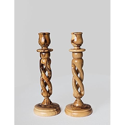 zytoon Pair of Olive Wood Hollow Twist Candle Holders Cover