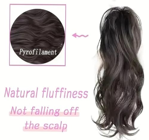 Image of HAIR WALA Fountain High Ponytail Hair Extension with Shark Clip Waterfall Half-Up High Ponytail Curly Wavy Braids Large Claw Clip for Women Girls, 15 Inch Long - Brown (Matte Finish)