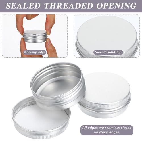 50-Pack Silver 1 oz Aluminum Tin Jars with Screw Lids – Refillable Cosmetic Containers for Lip Balm, Creams, Candles & DIY Crafts3