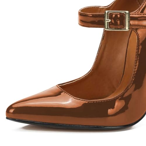 miss left Women's Mary Jane Ankle Strap Pumps with Buckle Almond Toe Chic Stiletto High Heel Dress Party Evening Shoes Size 4-16 US3