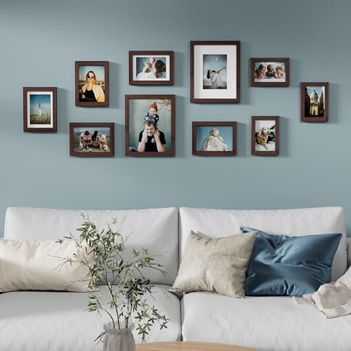Image of Vittanly 10 Pack Picture Frames Collage Wall Decor, Gallery Frame Set for Wall Mounting or Tabletop Display, Multi Sizes Including 2pcs 8x10, 4pcs 5x7, 4pcs 4x6, Light Brown