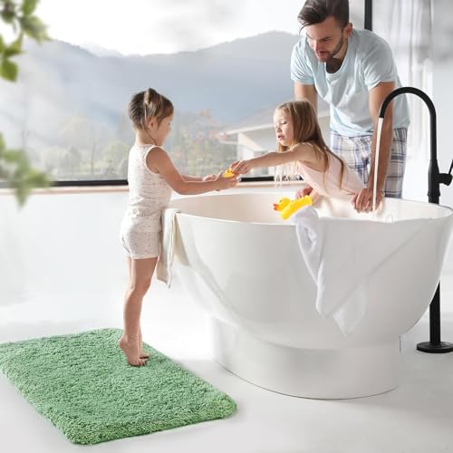 Image of SANMARINO Super Soft Shaggy Bathroom Rugs, Absorbent Thick Anti-Slip Microfiber Bath Rugs, Quick Dry Machine Washable Bath Mat for Bathroom Floor, Bathtub and Shower 17 inchx24 inch - Green