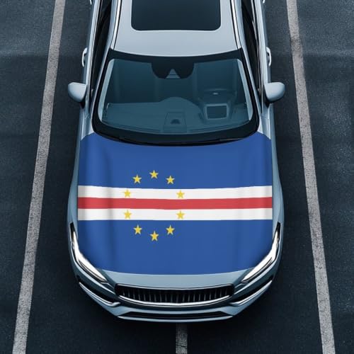 Image of Cape Verde Flag Print Car Hood Cover Elastic Polyester Car Hood Protector Auto Patriotic Decorations Waterproof Sunproof Automotive Exterior Accessories for Sports Events and Outdoor Use