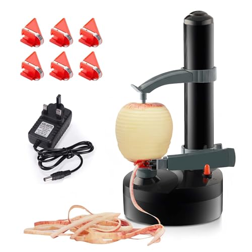 Mingfuxin Electric Potato Peeler, Automatic Rotating Apple Peelers Potato Peeling Machine with 6 Replaceable Blades Automatic Fruits Vegetables Cutter Kitchen Peeling Tools