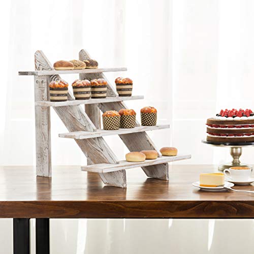Mygift 4-Tier Whitewashed Wood Stair Shelf & Display Riser #TOP2