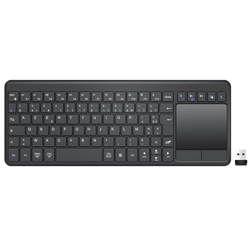 INFINMIND Clavier Bluetooth Francais AZERTY, Clavier sans Fil Touch avec Contrôle Média et Pavé Tactile, Multi-dispositifs avec 3 Canal Bluetooth pour Windows,...
