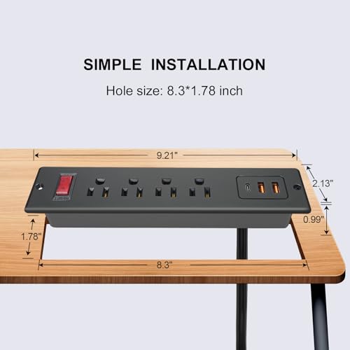 Extensión de corriente Triantstek BY213-I042K con 4 tomas y puerto USB-C 20W, carga rápida, cable de 2 m, montaje empotrado para escritorio miniatura 2