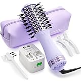 Dual Voltage Hair Dryer Brush Travel Blow Dryer Brush in One,2 inch Portable Mini Hot Air Brush,Travel Hair Tools/Volumizer/Straightener/Curler,European Blow Dry Brush with EU&UK Plug