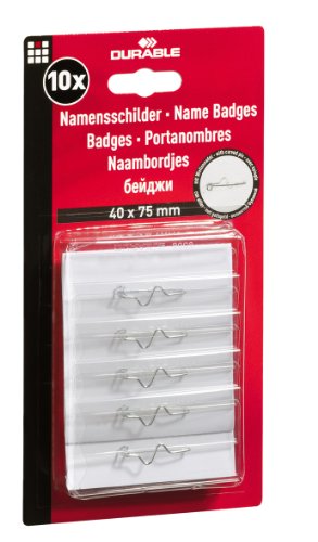 Durable 860819 Placa De Identificación, Aguja Ondulada, Punta Oculta, Plástico Transparente, 75 X 40 Mm, 10 Pcs