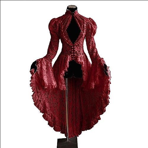 DDAPJ pyju Victorian Corset Dress for Women Elegant Floral Lace Flare Sleeve Ball Gown Renaissance Medieval Pirate Frock Coat2