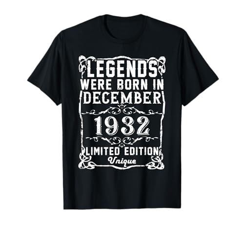 Cumpleaños Diciembre 1932 Edición Limitada Regalo Vintage Camiseta