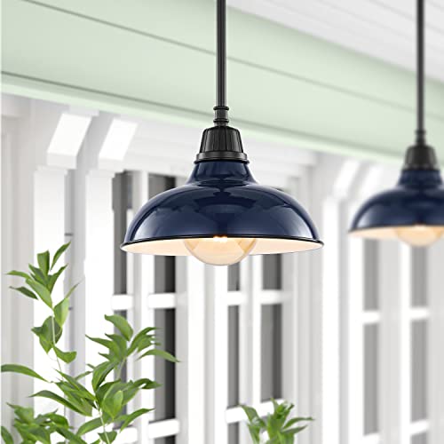 Image of JONATHAN Y Jasper 1-Light Farmhouse 12.25 inch Metal Pendant, Navy /Black | Indoor Outdoor Use, Rustic Vintage Dome Shade, Adjustable Height, Kitchen Island Porch Entryway, LED Bulb Included