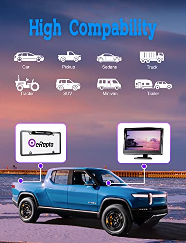 Erapta Backup Camera System 1080P With Stainless Steel License Plate Frame 5.0 Inch Monitor 170° Wide Ir Night Vision Ip69 Waterproof Rear View Reversing Camera For Automotive Car Truck Suv Rv (Em43) #TOP6