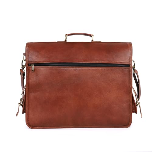 Vintage Leather Laptop Bag for Men - Full Grain Large Messenger Bag 18 Inches With Rustic Look - Best Brown Briefcase3