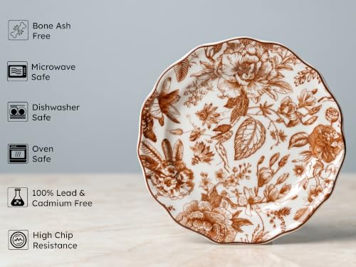 Image of Bodhi House 4-Piece Brown Leaf White Porcelain Quarter Plates Set | Snack & Dessert Plates | Lightweight, Chip Resistant, | Microwave & Dishwasher Safe | Elegant Tableware for Dining & Gifting