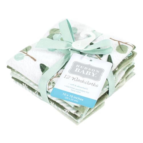 Image of Hudson Baby Unisex Baby Flannel Cotton Poly Washcloths, Eucalyptus 12Pk, One Size
