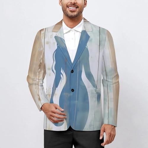 Blue Mermaid On Wood Men's Casual Blazers Slim Fit Sport Coats Blazer Two Buttons Suit Jacket for Work Party2