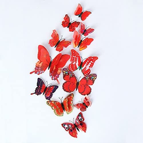 Image of JAAMSO ROYALS Red 3D Magnet Butterfly Stickers for Wall, Butterfly Decoration Items, Butterfly Stickers, Butterfly Wall Decor, Butterflies, Butterflies for Wall Decoration (Set of 12)