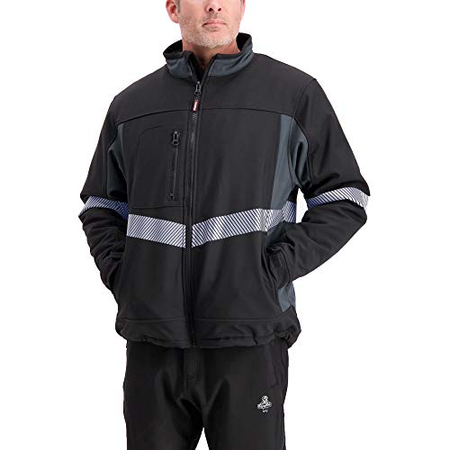 RefrigiWear Water-Resistant Enhanced Visibility Insulated Softshell Jacket with Silver Reflective Tape (Black/Charcoal, Small)