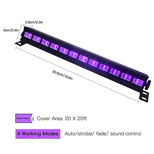 Exulight Black Lights, LED Bar,12LEDs x 3W Black Light with Dimmable for Glow Parties,Halloween and Christmas Party, Birthday,Wedding,Poster,Stage Lighting