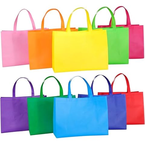 GITMIWS 10 Pack Large Non Woven Shopping Bags with Handles, 15.7'' x 11.8'' Multi Color Reusable Grocery Shopping Tote Bags, Large Fabric Gift Bags for Party Gifts Groceries Store Cover