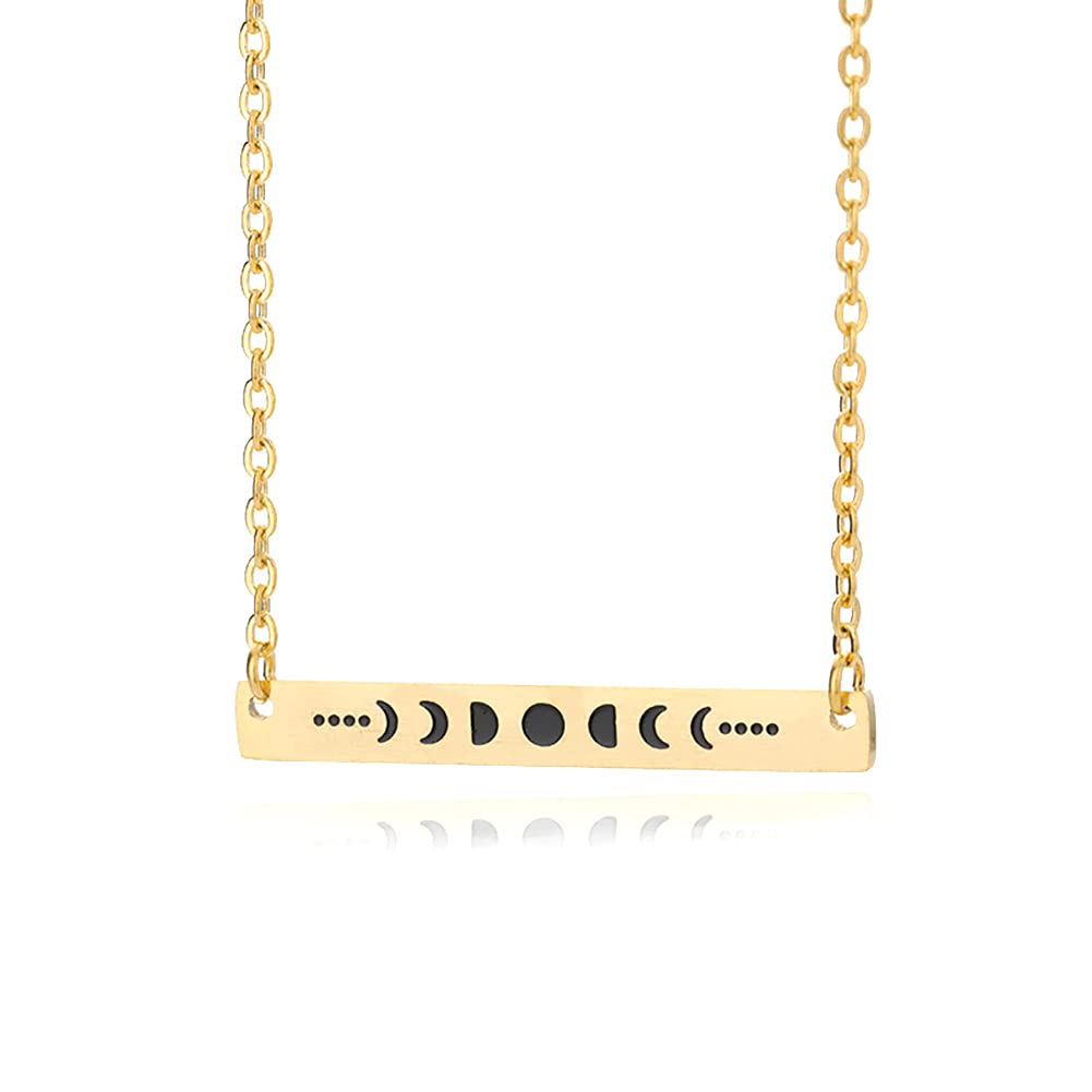 QIAN0813Gold Color Galaxy Astronomy Crescent Moon Phases Necklace Women Long vertical Bar Lunar Phenomena Talisman Witchcraft Jewelry Pendant