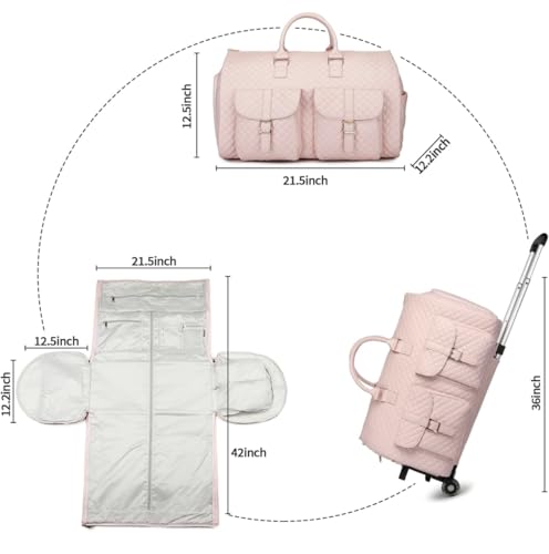 Rolling duffle bag with wheels,convertible garment bags for travel,Hospital delivery package large duffle Handle Shoe Campartment Rolling,carry on garment bag for suits,Fitness training bag (black)3