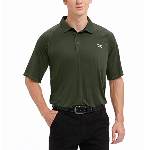 MOHEEN Men's Short Sleeve Golf Polo Shirts Moisture Wicking Performance Athletic Polo Shirt,Army Green,XL