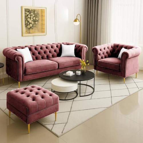 Image of Classic 3+1= 4 Seater with Footrest Seater Sofa Set Luxury Chesterfield Modern Fahionalable Sleeper Sofa for Living Room, Dining Room, (ASHROSE A1)