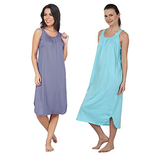 Image of BLAZON Women's Cotton Hosiery Solid Maxi Nighty Slip (Pack of 2) Available Sizes: S, M, L, XL, 2XL, 3XL, 4XL, 5XL