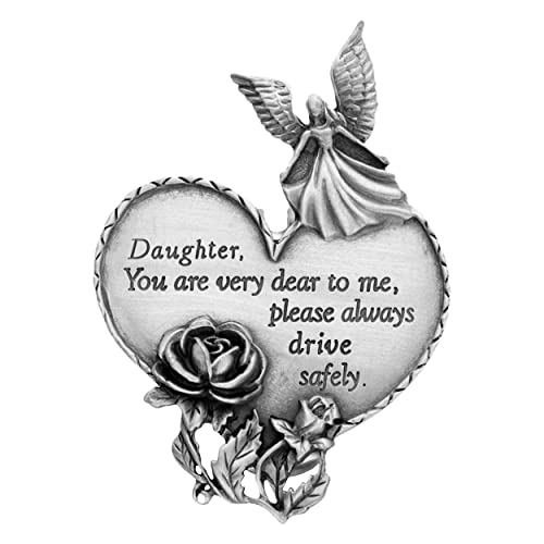 True Faith Jewelry Pewter Daughter Drive Safely Heart Car Guardian Angel Visor Clip, New Driver Gifts from Mom and Dad, Fine Pewter (92% Tin), 3-7/8 x 1-7/8 Inch