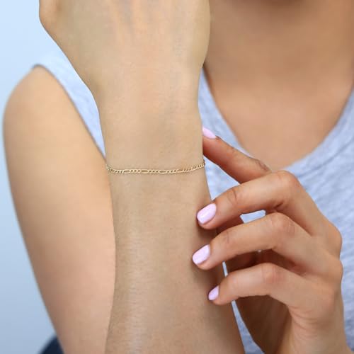 Nuragold 10K Real Yellow Gold Figaro Link Chain Bracelet 7"-9" (2mm-9mm) Italian Jewelry for Men & Women4