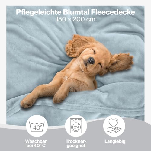 Blumtal Kuscheldecke flauschig - Oeko-TEX zertifizierte Fleecedecke 150x200 cm - Wohndecke 150x200 cm - Decke Couch als Wohn- & Kuscheldecke - Flauschdecke - Wohndecke Kuscheldecke Hellbau