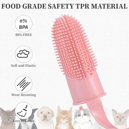 Image of 6Pcs Dog Toothbrush Finger, Dog Tooth Brushing Kit Puppy Tooth Brushing Kit for Pets Teeth Cleaning, Soft Double Finger Toothbrush for Dogs & Cats Dental Care(Pink+Green+Yellow)