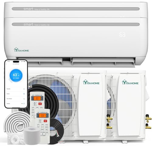 YITAHOME 2 Zone 24000 BTU Mini Split AC/Heating System, 20 SEER2 12000 + 12000 BTU WiFi Enabled 115V Dual Zone Ductless Air Conditioner with 2 Outdoor Units, Enable Different Modes Simultaneously