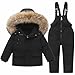 Faux Fur Hood Snowsuit Toddler Fashion 2 Piece Windbreaker Waterproof Insulated Down Ski Jacket and (Black, 2-3 Years)