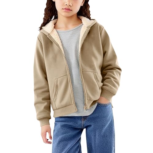 Girls Jacket Unisex Sherpa Lined Full Zip Hoodie Winter Hooded Fleece Jacket Oversized Cute Warm Cozy Sweatshirts