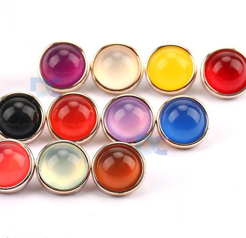 Image of 288 pcs Multicolor Dome Shank Buttons - 20L (11mm) | Round Glossy Resin Buttons with Golden Rim | Sewing, DIY Crafts, Shirts, Dresses, Kurtis, Sweaters