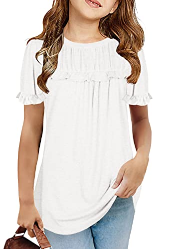 Image of Haloumoning Girls Crew Neck T Shirts Peplum Babydoll Tops Tees 4-15 Years | Girls T-Shirts, Casual Loose Tunic Tops, Cute Ruffle T Shirts, Short Sleeve Shirts, Long Sleeve Blouse