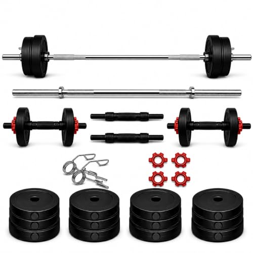 Image of POWER FITNESS 10 KG Home Gym Set With 3 Feet Straight Rod and 2 Pieces Dumbbell Rods, Gym Combo & Home Workout Equipments with PVC Weights Plates