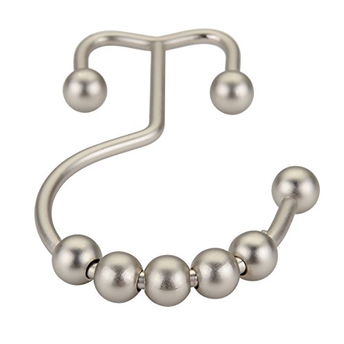Amazer Shower Curtain Hooks Rings, Stainless Steel Shower Curtain Rings, 12Pcs Double Glide Shower Hooks For Bathroom Shower Curtain Rods Dual Rust-Resistant Shower Rings, Matte Nickel #TOP4