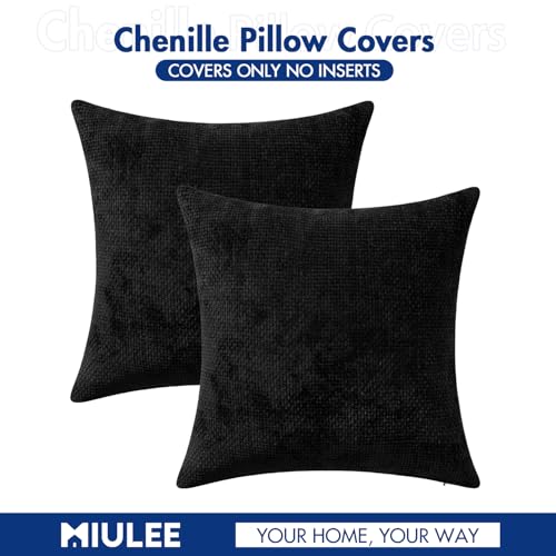 Image of MIULEE Pack of 2 Lumbar Couch Throw Pillow Covers 20x12 Inch Black Modern Boho Accent Decorative Pillow Covers Soft Chenille Farmhouse Cushion Covers for Home Decor Bed Sofa Living Room