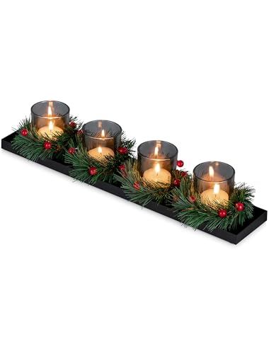 Sziqiqi Adventskranz Länglich Metall Adventsteller: Schwarz...